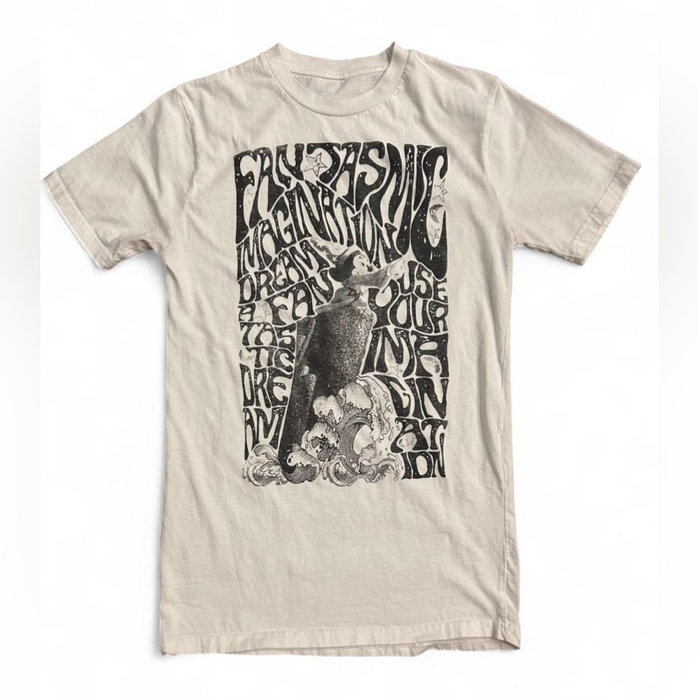 Graphic Short Sleeve Tee - Beige with Black Print